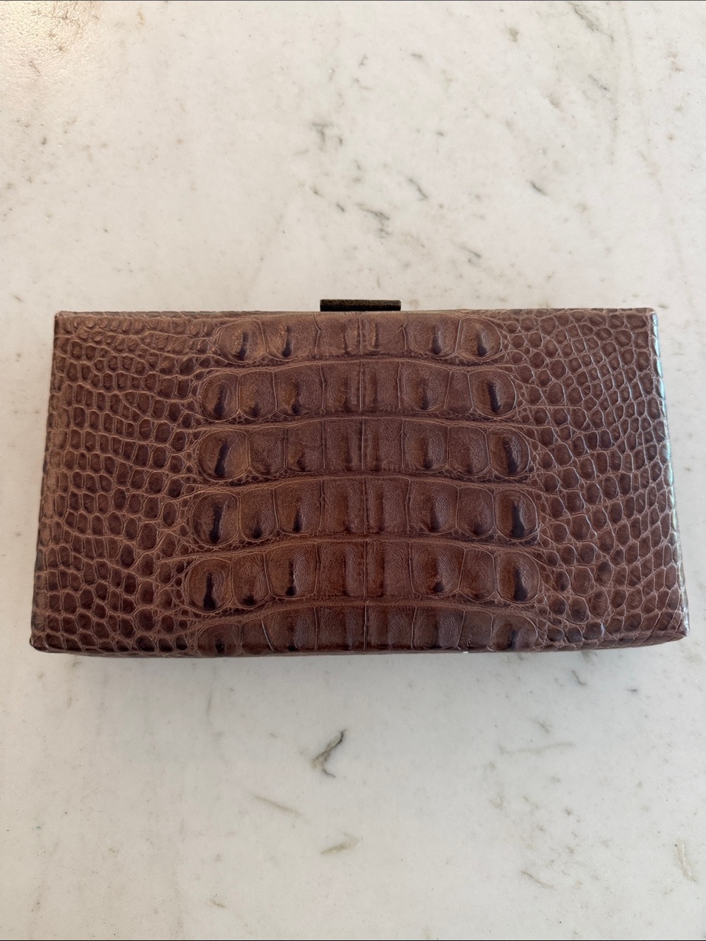 Crocodile embossed brown leather clutch by Banana Republic